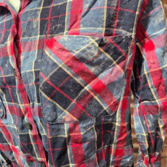Hippie Laundry Acid Plaid Button Down Shirt – Women’s Size Small Blue Red NEW - Picture 3 of 6